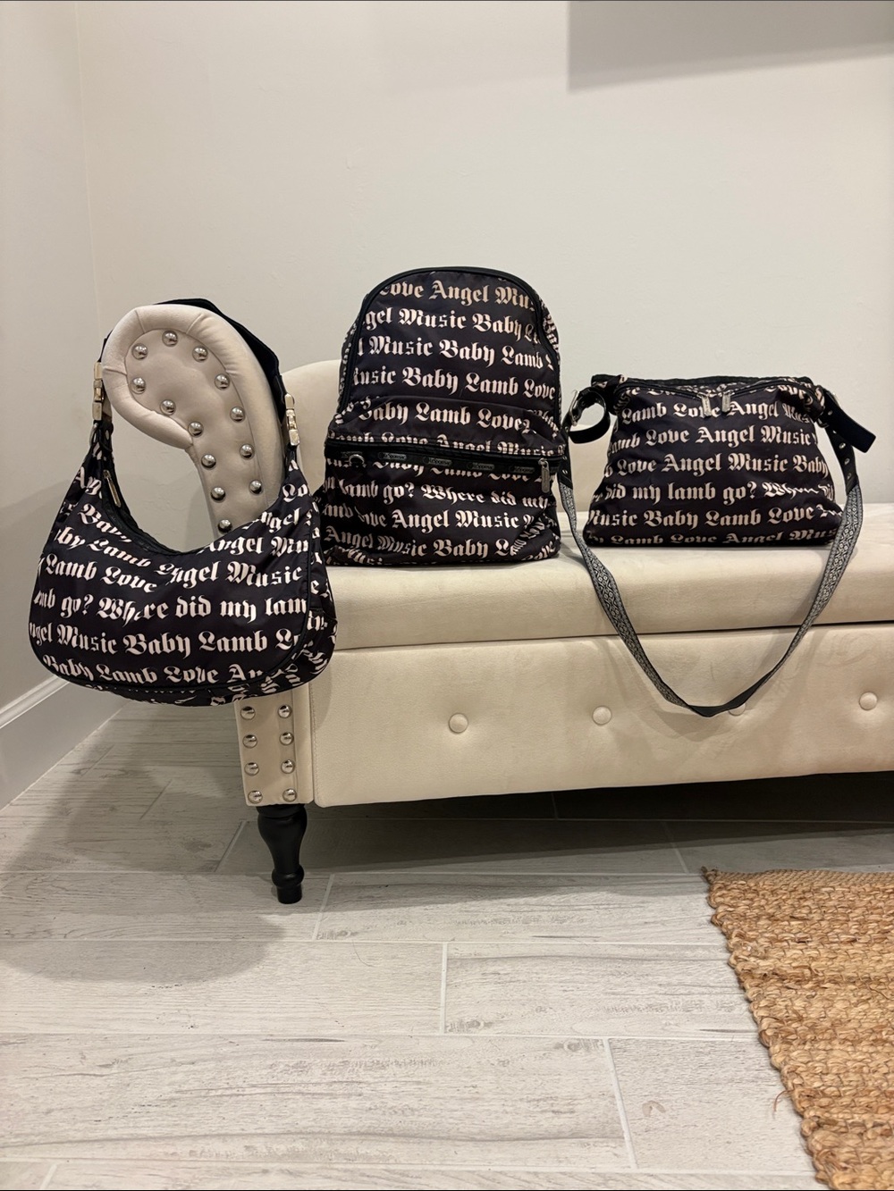 L.A.M.B. Black Script Print Shoulder Bag Trio